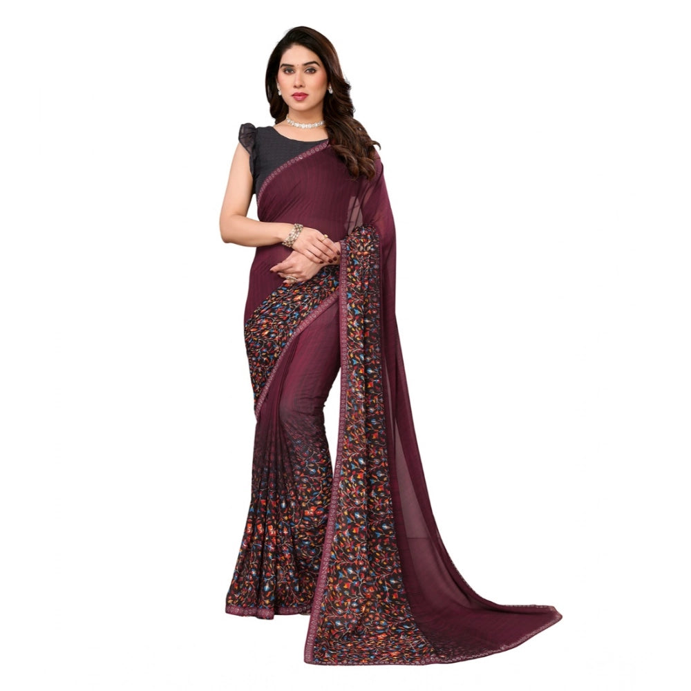 Women's Georgette Printed Saree With Unstitched Blouse 5.5 Mtr (Maroon)
