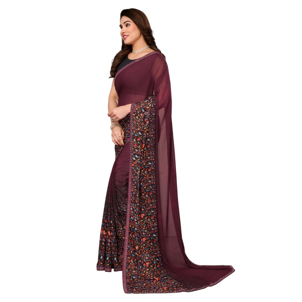 Women's Georgette Printed Saree With Unstitched Blouse 5.5 Mtr (Maroon)