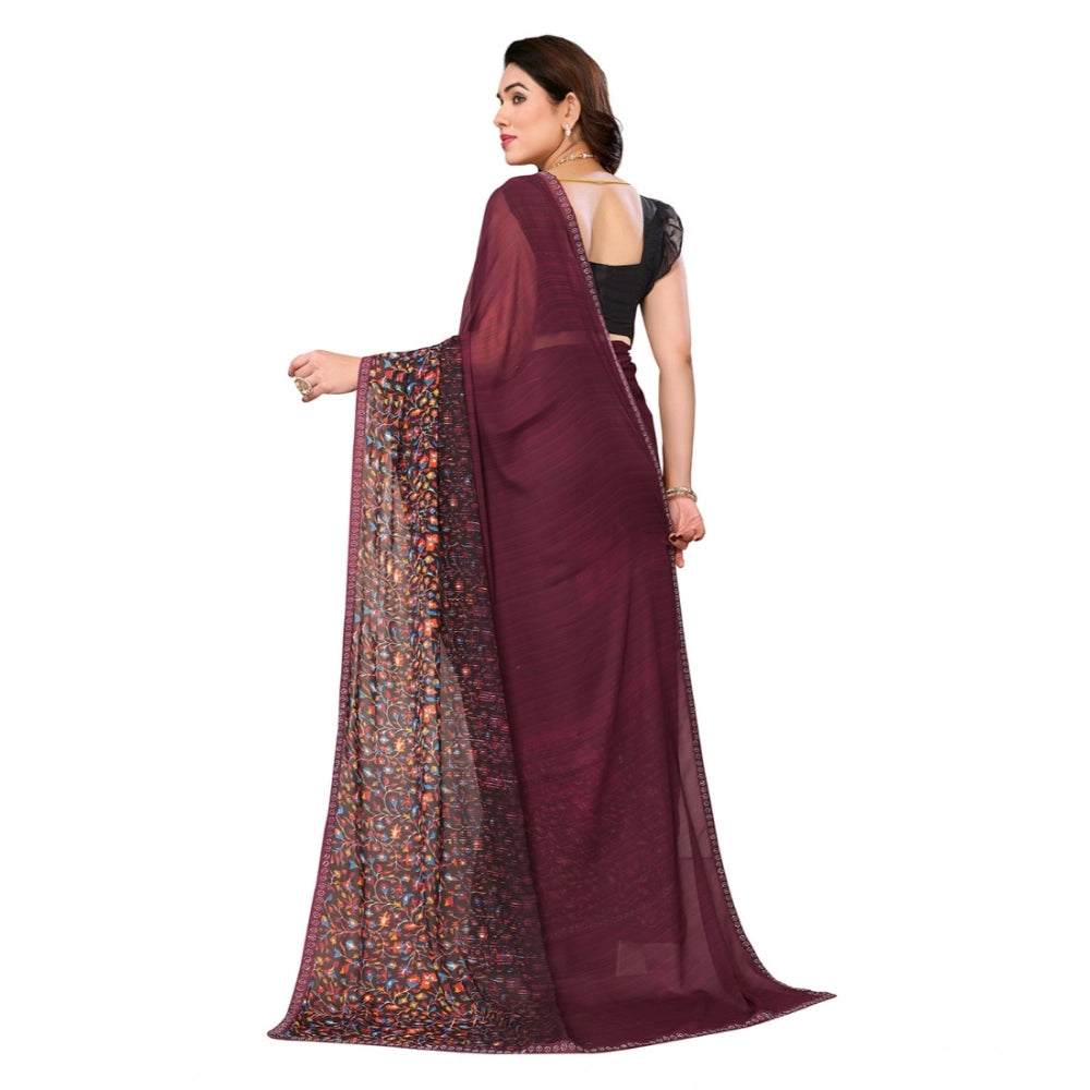 Women's Georgette Printed Saree With Unstitched Blouse 5.5 Mtr (Maroon)