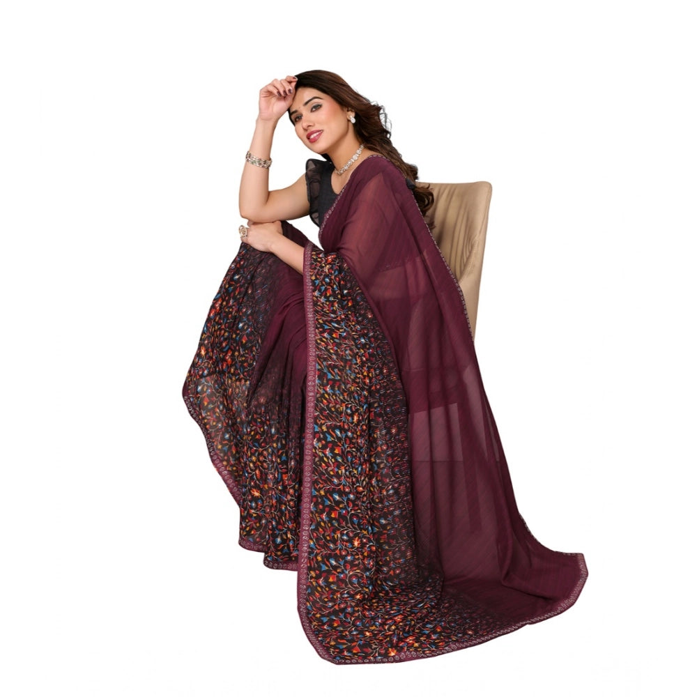Women's Georgette Printed Saree With Unstitched Blouse 5.5 Mtr (Maroon)