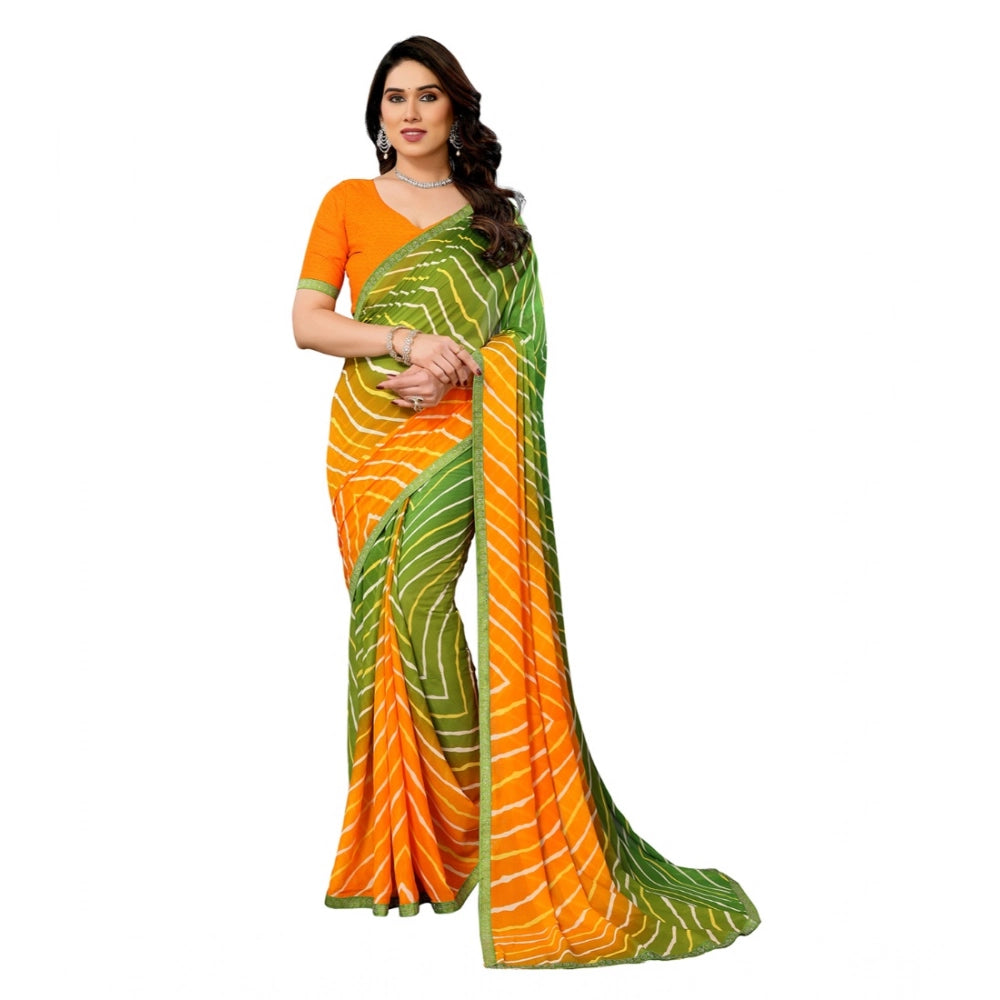 Women's Georgette Printed Saree With Unstitched Blouse 5.5 Mtr (Green)