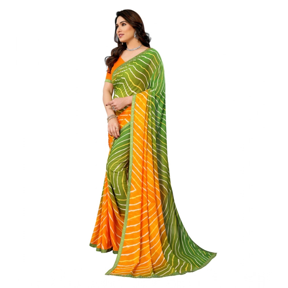 Women's Georgette Printed Saree With Unstitched Blouse 5.5 Mtr (Green)