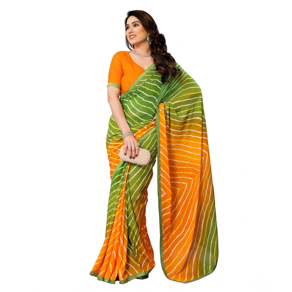 Women's Georgette Printed Saree With Unstitched Blouse 5.5 Mtr (Green)