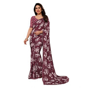 Women's Georgette Printed Saree With Unstitched Blouse 5.5 Mtr (Brown)