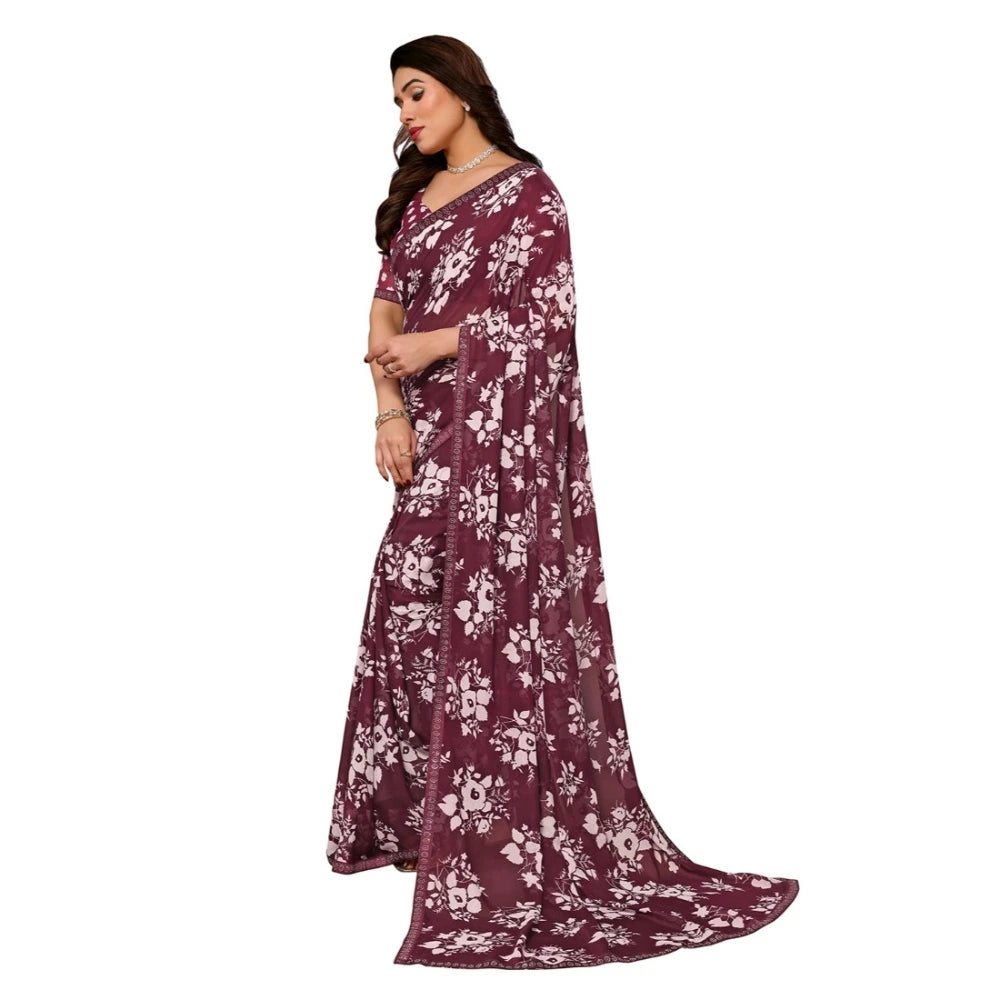 Women's Georgette Printed Saree With Unstitched Blouse 5.5 Mtr (Brown)
