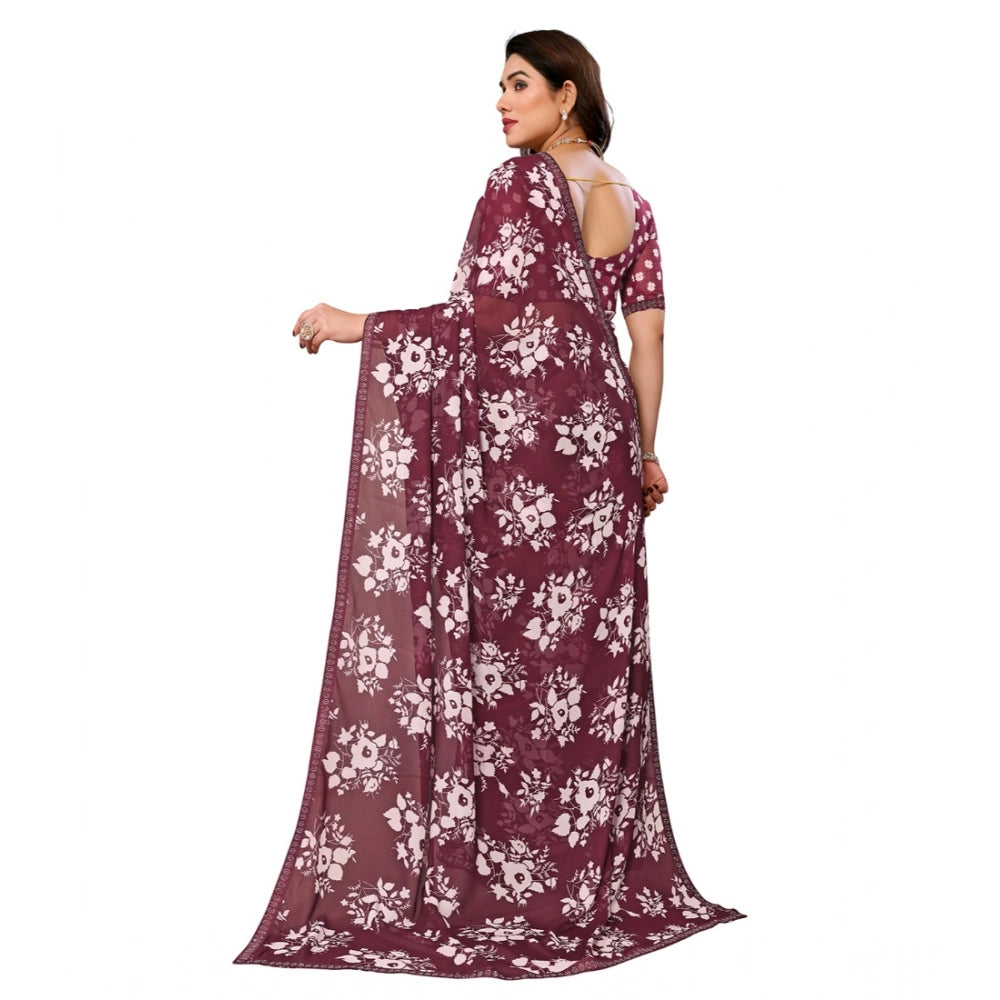Women's Georgette Printed Saree With Unstitched Blouse 5.5 Mtr (Brown)