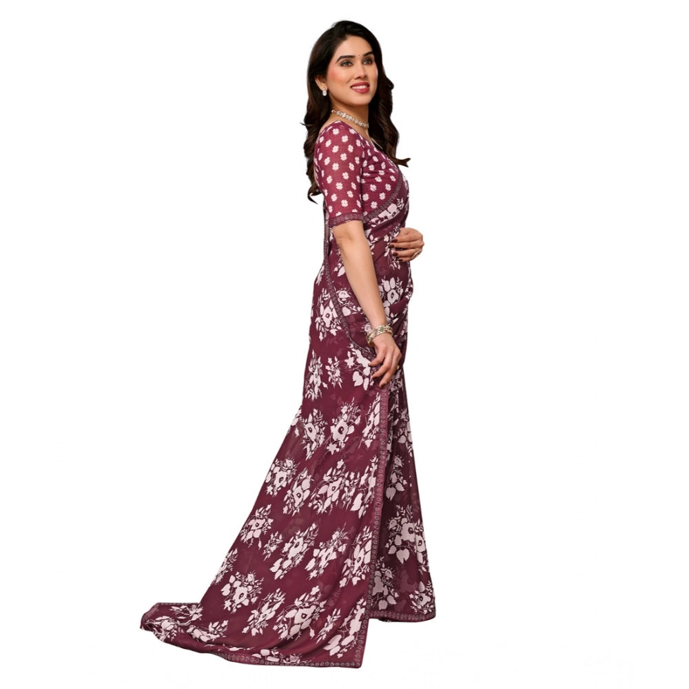 Women's Georgette Printed Saree With Unstitched Blouse 5.5 Mtr (Brown)