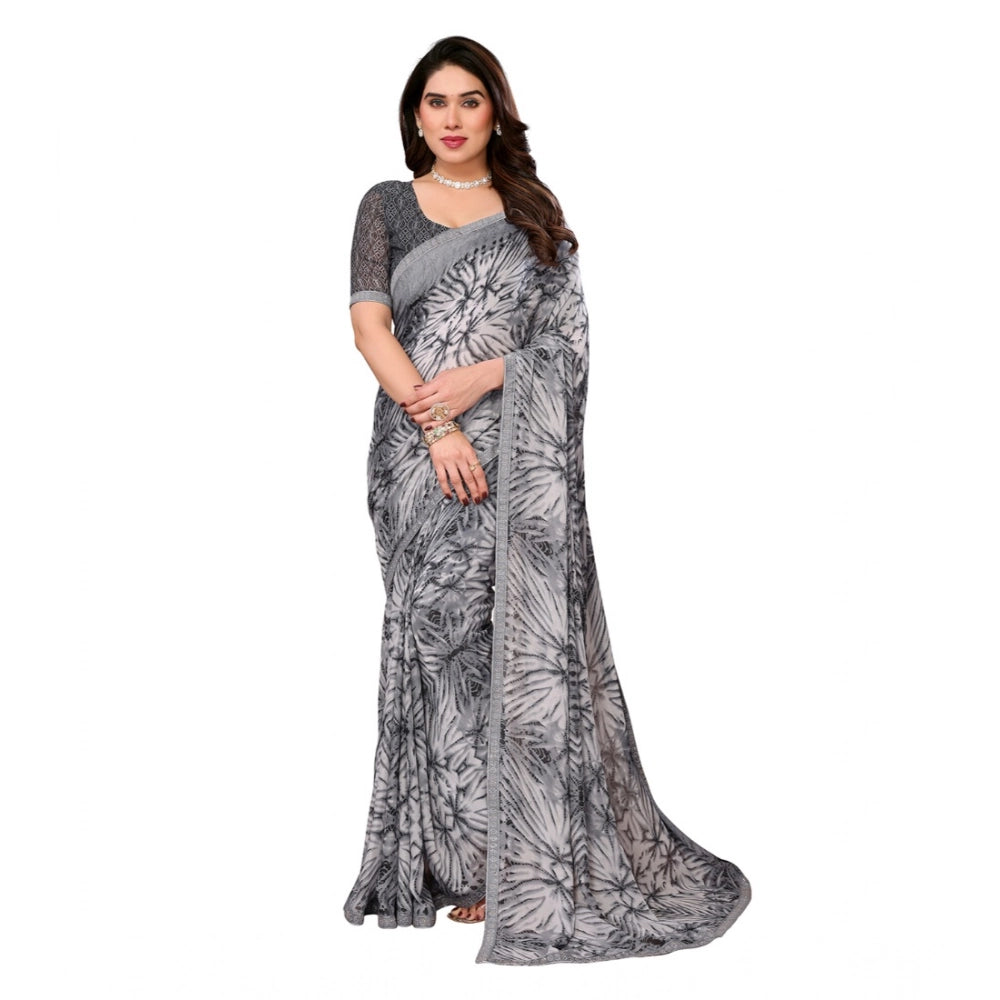 Women's Georgette Printed Saree With Unstitched Blouse 5.5 Mtr (Grey)