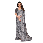 Women's Georgette Printed Saree With Unstitched Blouse 5.5 Mtr (Grey)