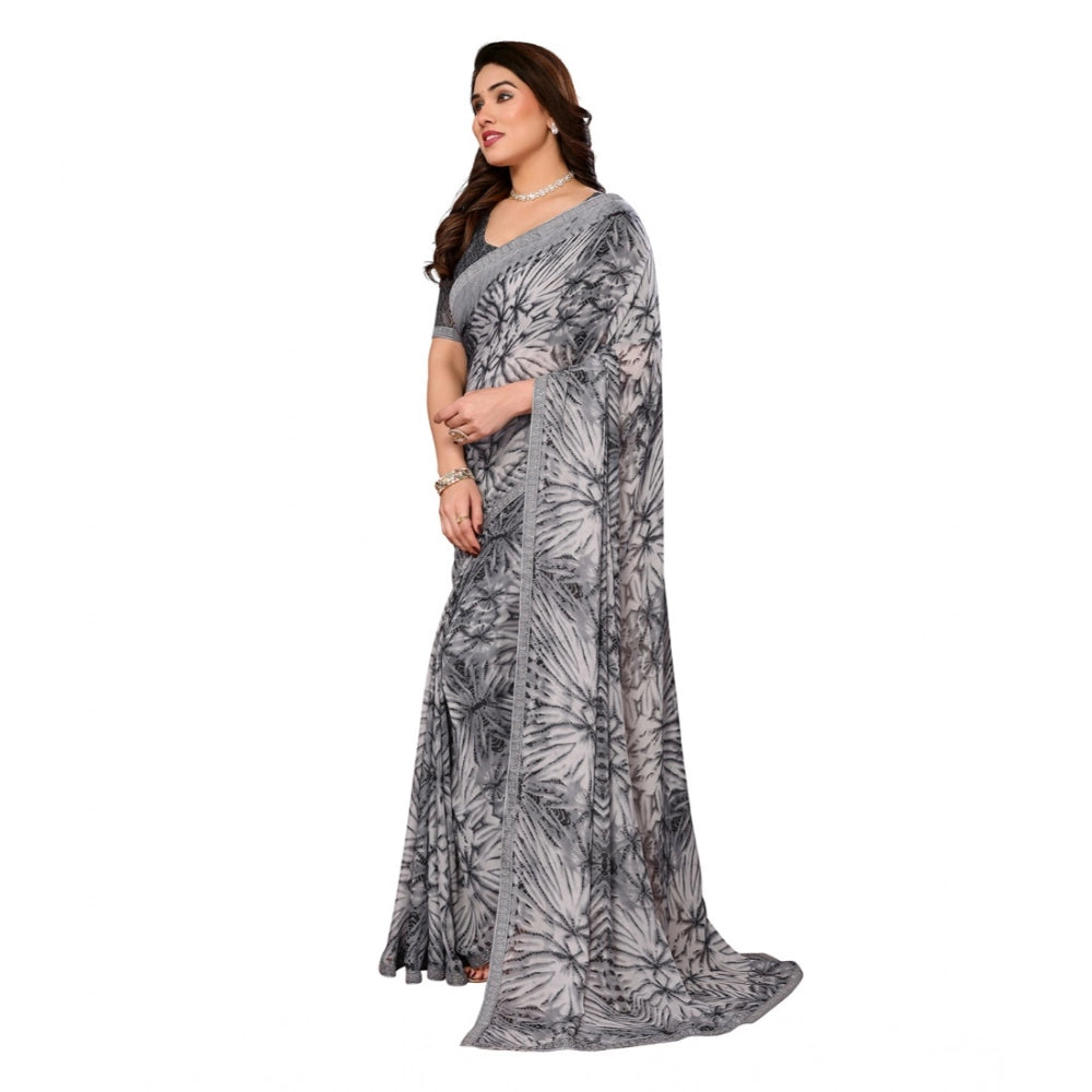 Women's Georgette Printed Saree With Unstitched Blouse 5.5 Mtr (Grey)