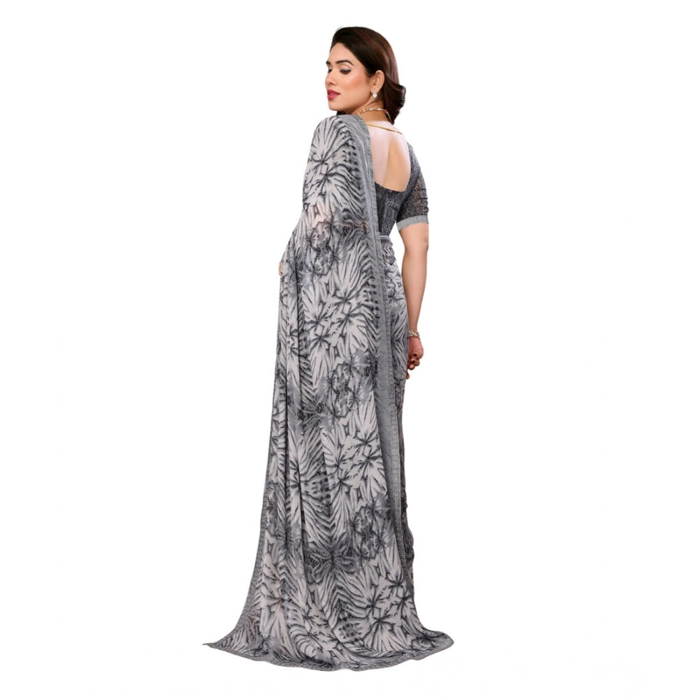 Women's Georgette Printed Saree With Unstitched Blouse 5.5 Mtr (Grey)
