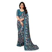Women's Georgette Printed Saree With Unstitched Blouse 5.5 Mtr (Sky Blue)