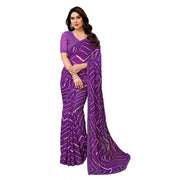 Women's Georgette Printed Saree With Unstitched Blouse 5.5 Mtr (Purple)