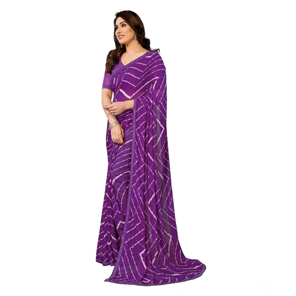 Women's Georgette Printed Saree With Unstitched Blouse 5.5 Mtr (Purple)