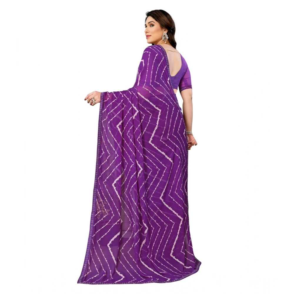 Women's Georgette Printed Saree With Unstitched Blouse 5.5 Mtr (Purple)