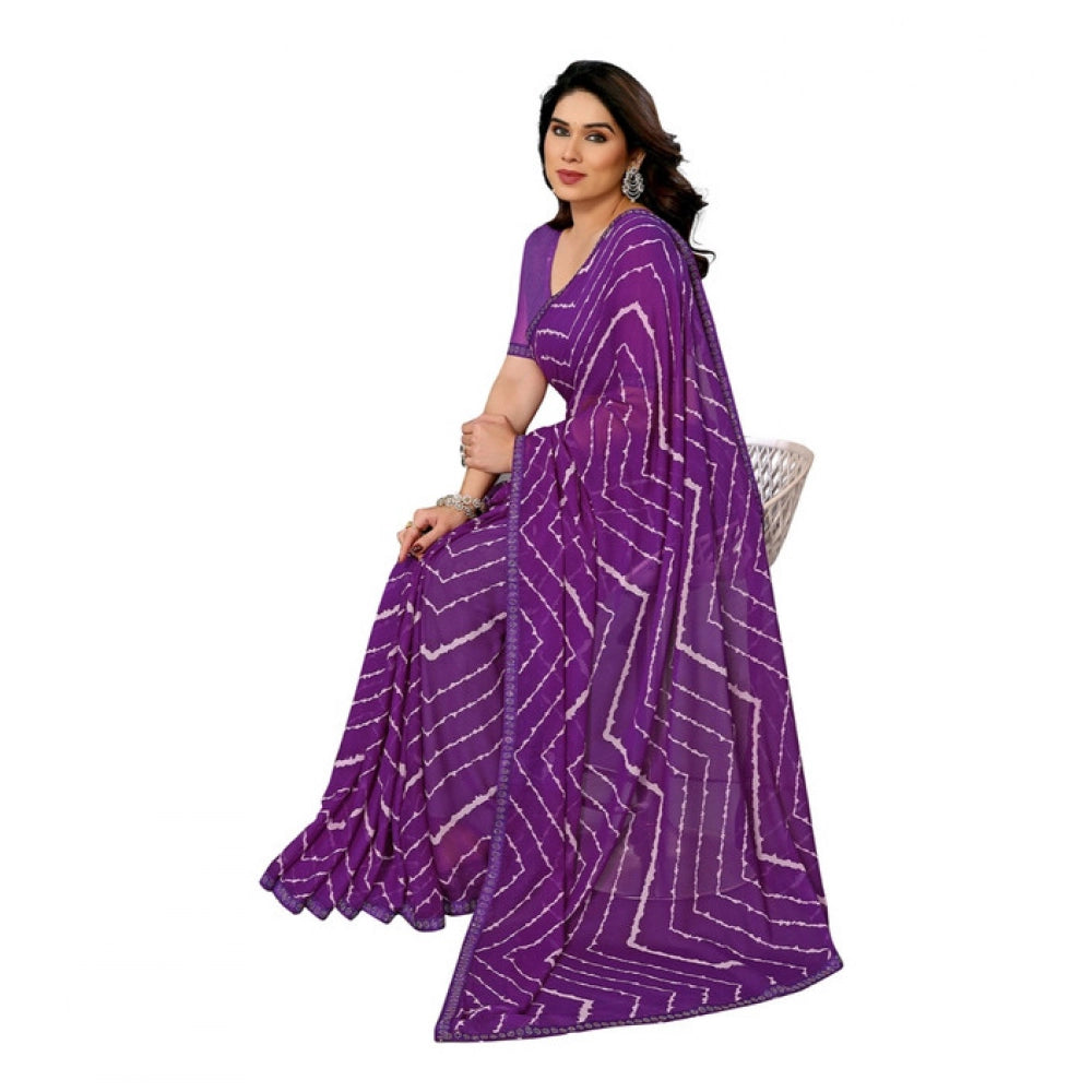 Women's Georgette Printed Saree With Unstitched Blouse 5.5 Mtr (Purple)