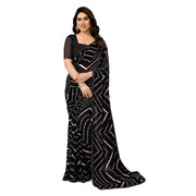 Women's Georgette Printed Saree With Unstitched Blouse 5.5 Mtr (Black)