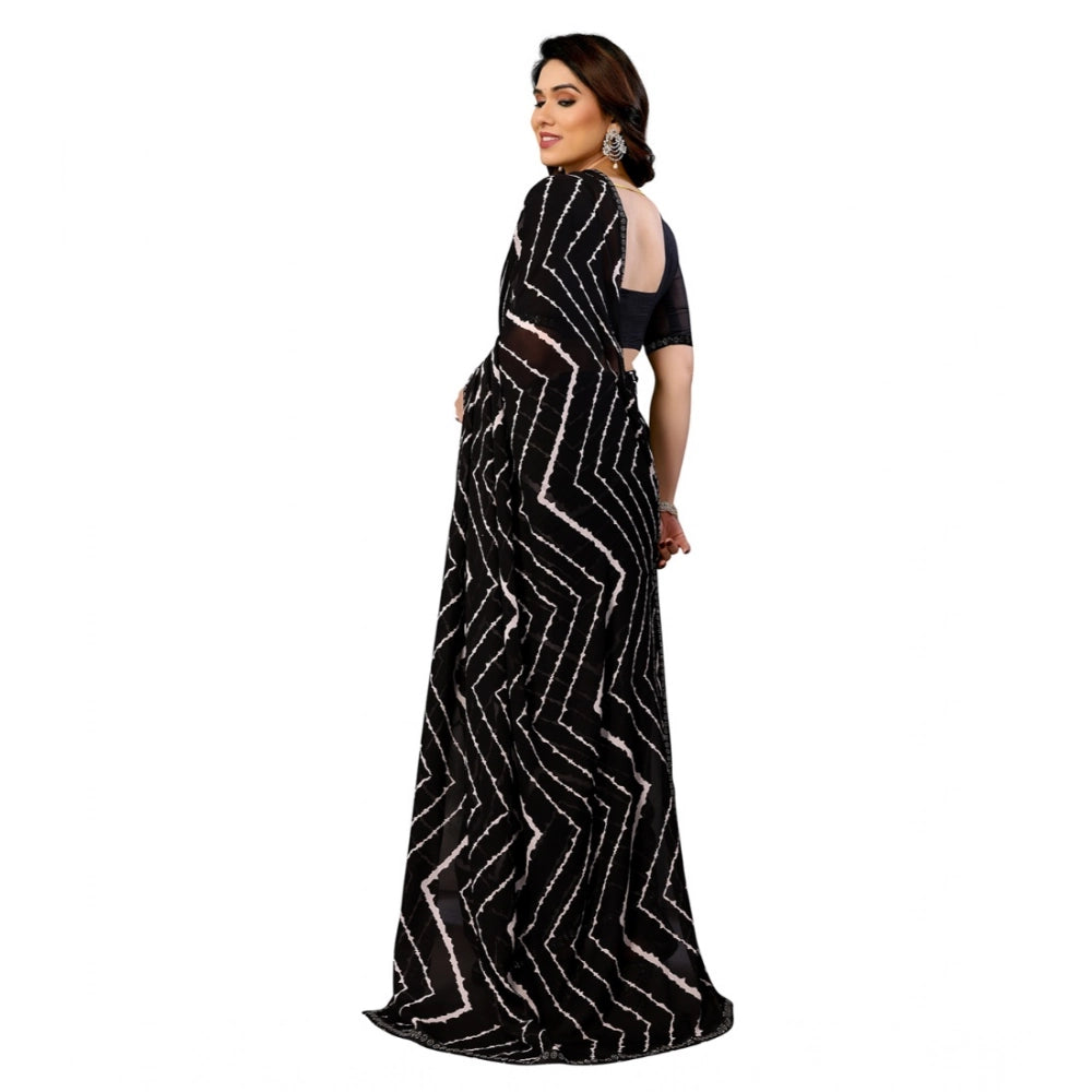Women's Georgette Printed Saree With Unstitched Blouse 5.5 Mtr (Black)