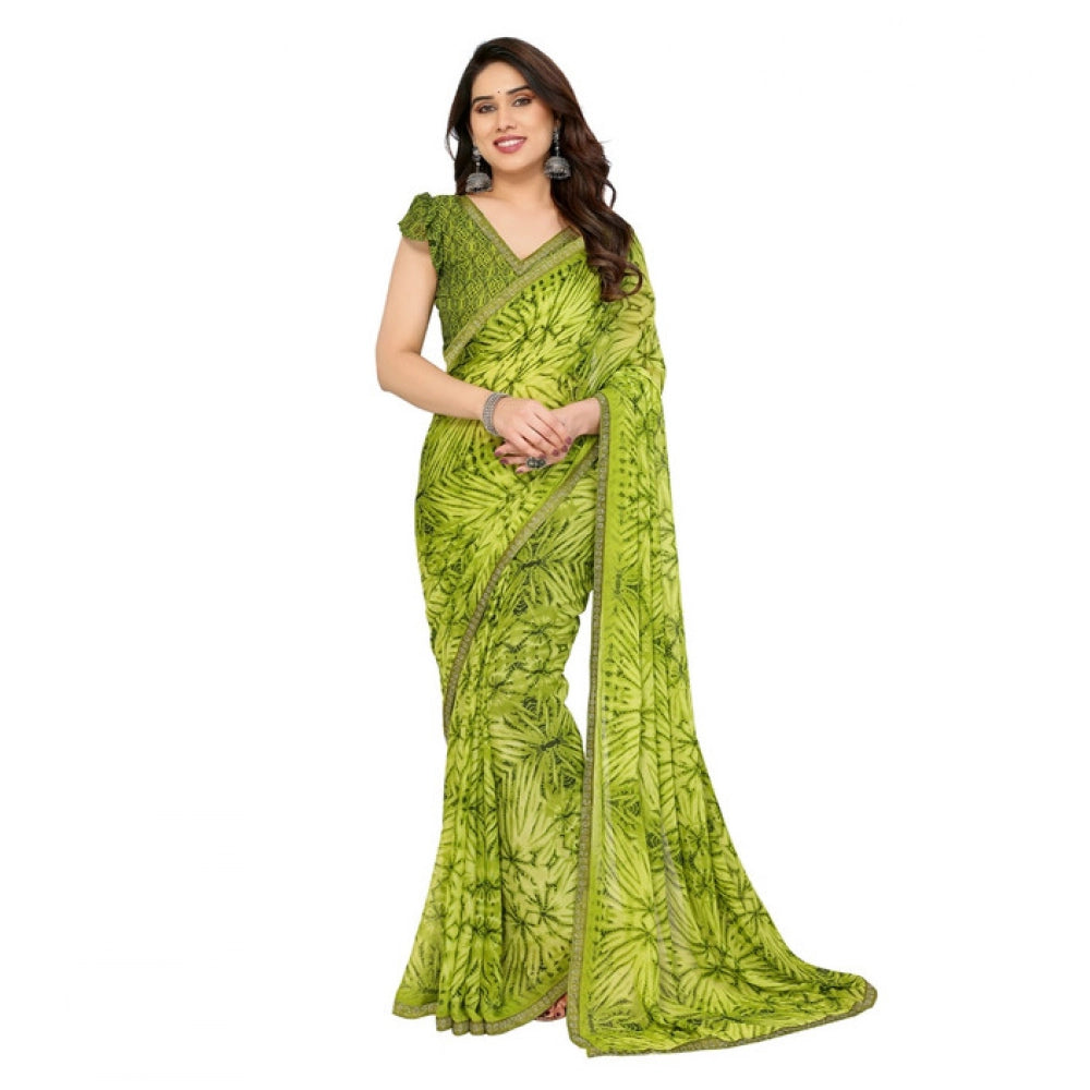 Women's Georgette Printed Saree With Unstitched Blouse 5.5 Mtr (Mehendi Green)