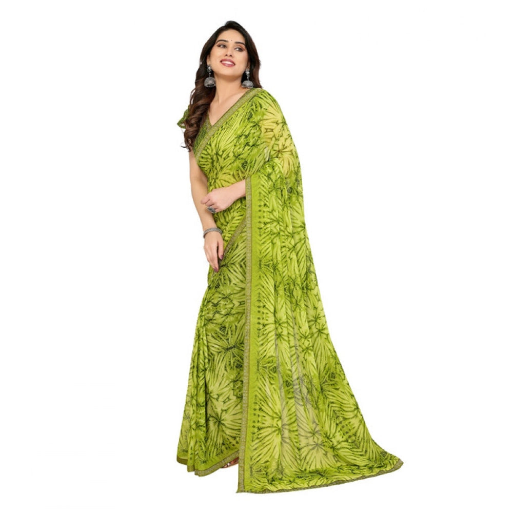 Women's Georgette Printed Saree With Unstitched Blouse 5.5 Mtr (Mehendi Green)