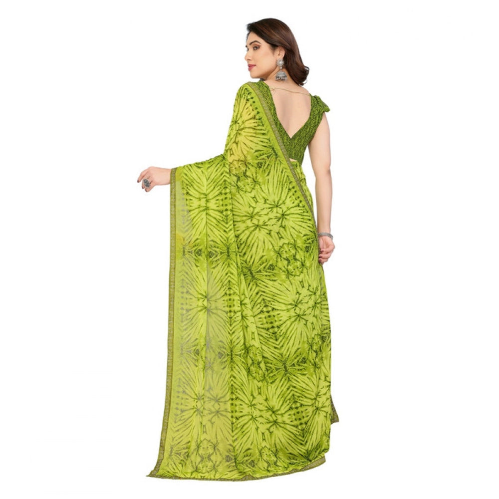 Women's Georgette Printed Saree With Unstitched Blouse 5.5 Mtr (Mehendi Green)