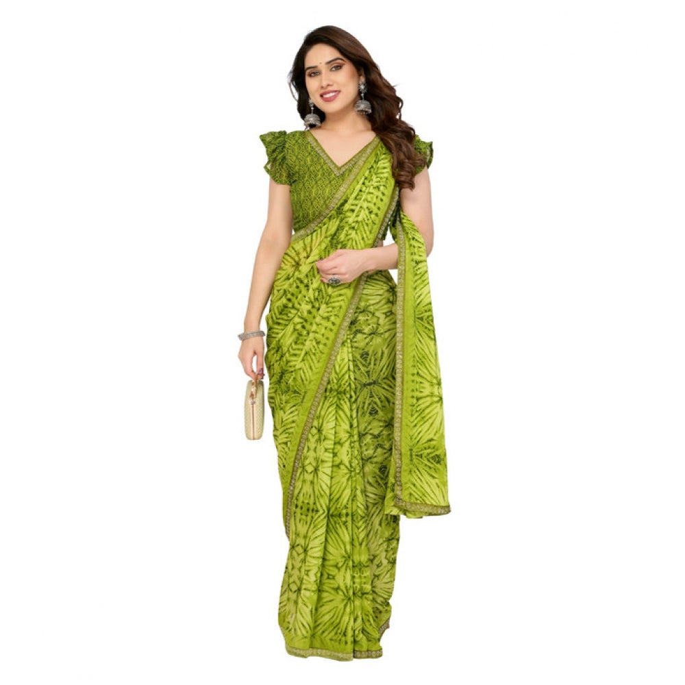 Women's Georgette Printed Saree With Unstitched Blouse 5.5 Mtr (Mehendi Green)