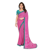Women's Georgette Printed Saree With Unstitched Blouse 5.5 Mtr (Pink)