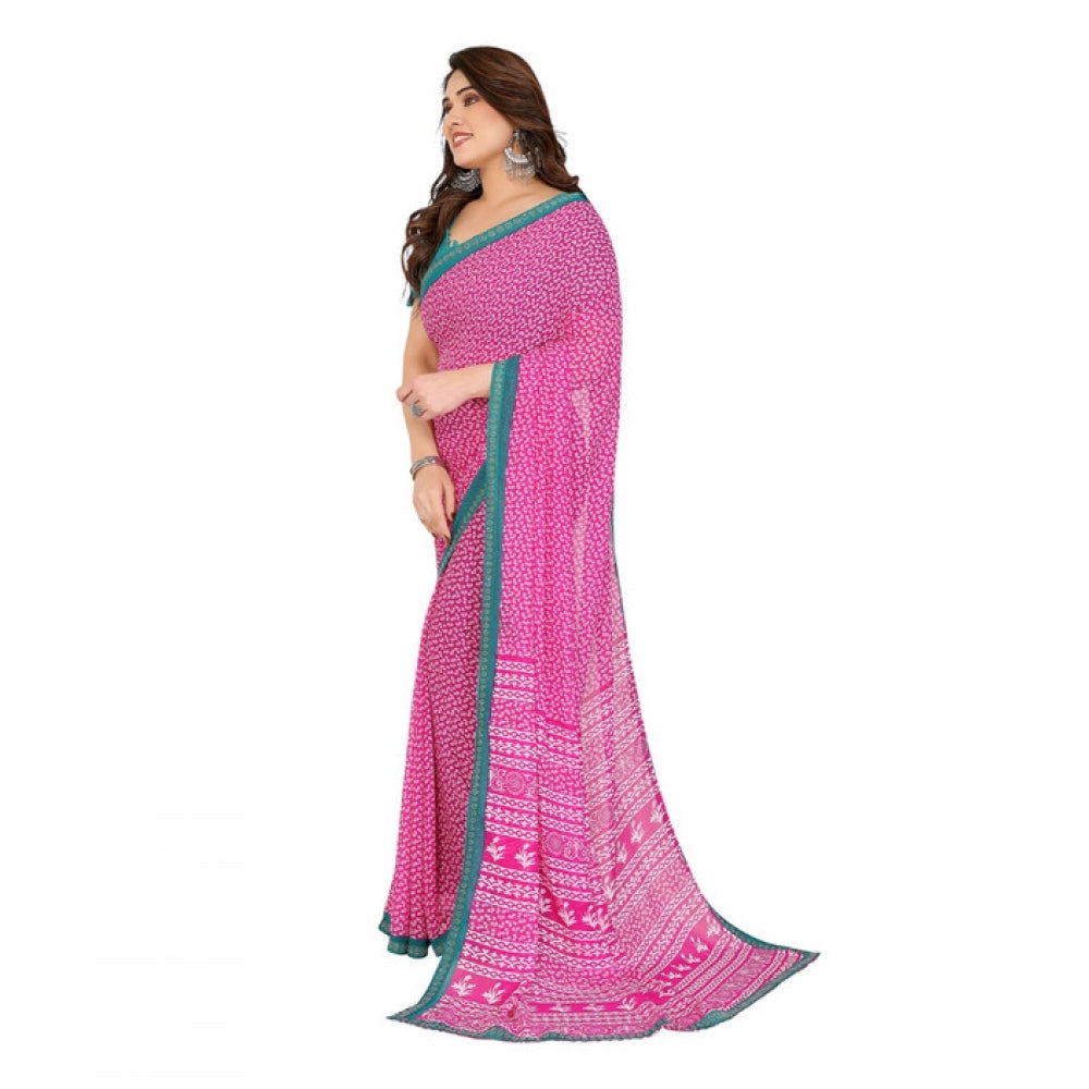 Women's Georgette Printed Saree With Unstitched Blouse 5.5 Mtr (Pink)