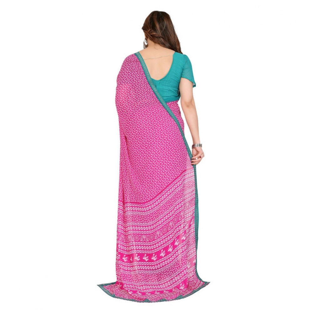 Women's Georgette Printed Saree With Unstitched Blouse 5.5 Mtr (Pink)