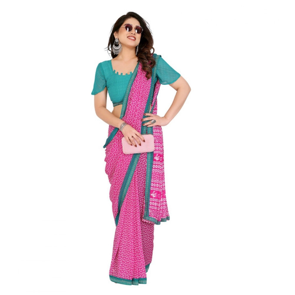 Women's Georgette Printed Saree With Unstitched Blouse 5.5 Mtr (Pink)