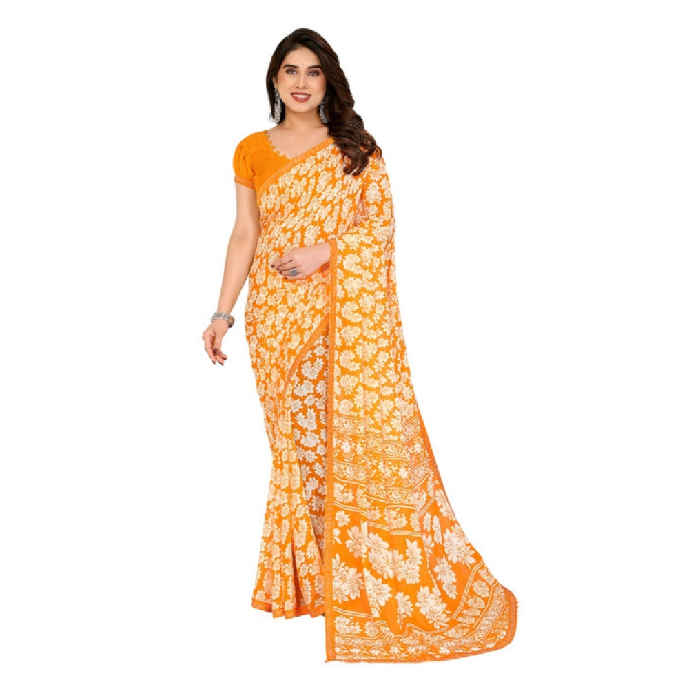 Women's Georgette Printed Saree With Unstitched Blouse 5.5 Mtr (Yellow)