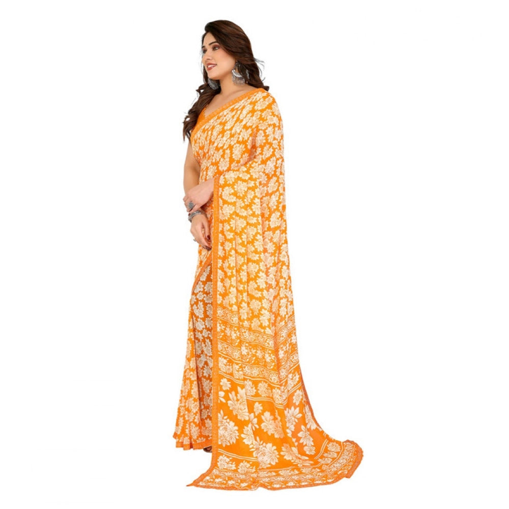 Women's Georgette Printed Saree With Unstitched Blouse 5.5 Mtr (Yellow)