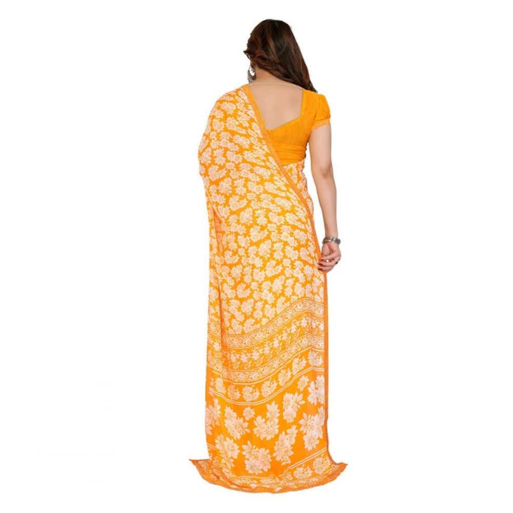 Women's Georgette Printed Saree With Unstitched Blouse 5.5 Mtr (Yellow)
