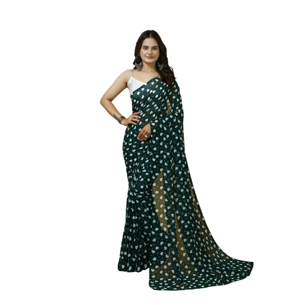 Women's Georgette Printed Saree With Unstitched Blouse 5.5 Mtr (Green)