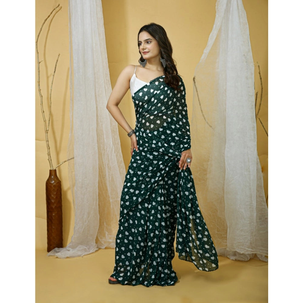 Women's Georgette Printed Saree With Unstitched Blouse 5.5 Mtr (Green)