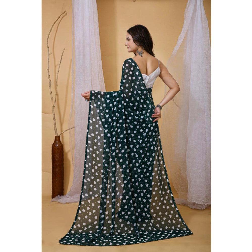 Women's Georgette Printed Saree With Unstitched Blouse 5.5 Mtr (Green)