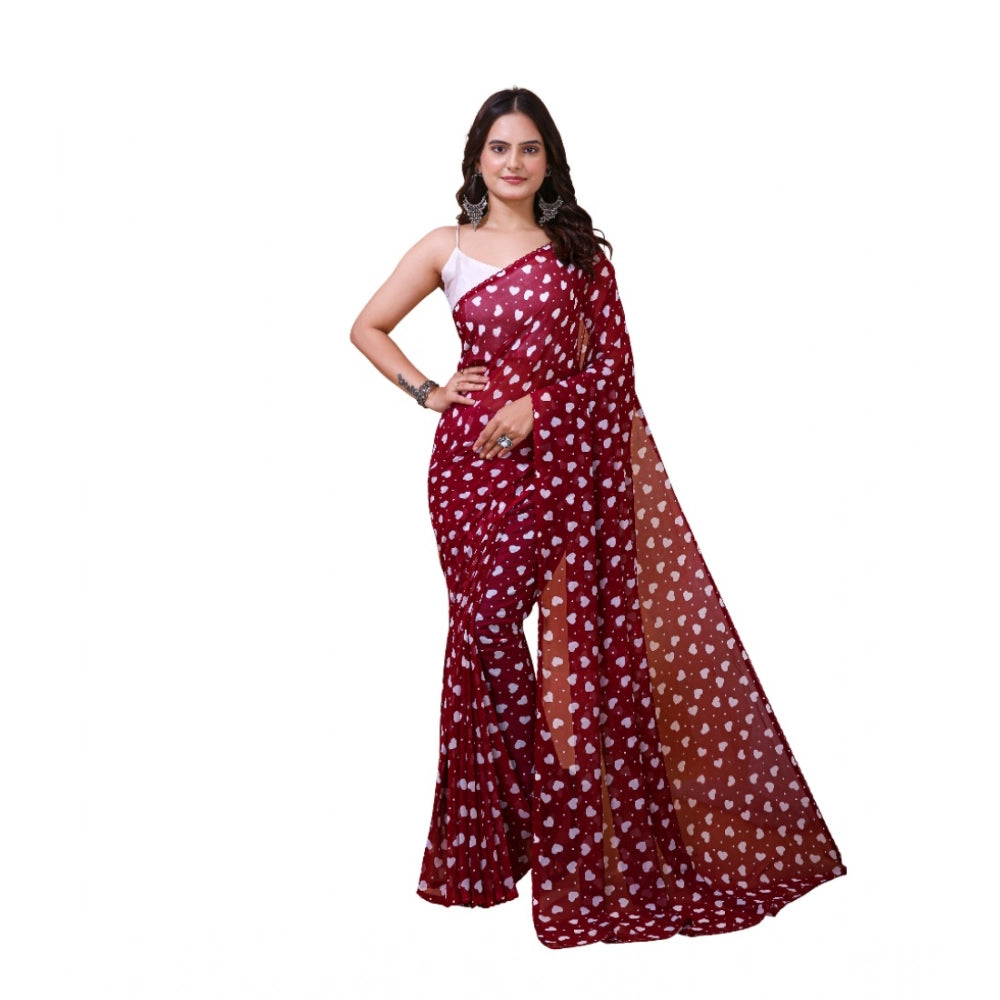 Women's Georgette Printed Saree With Unstitched Blouse 5.5 Mtr (Maroon)