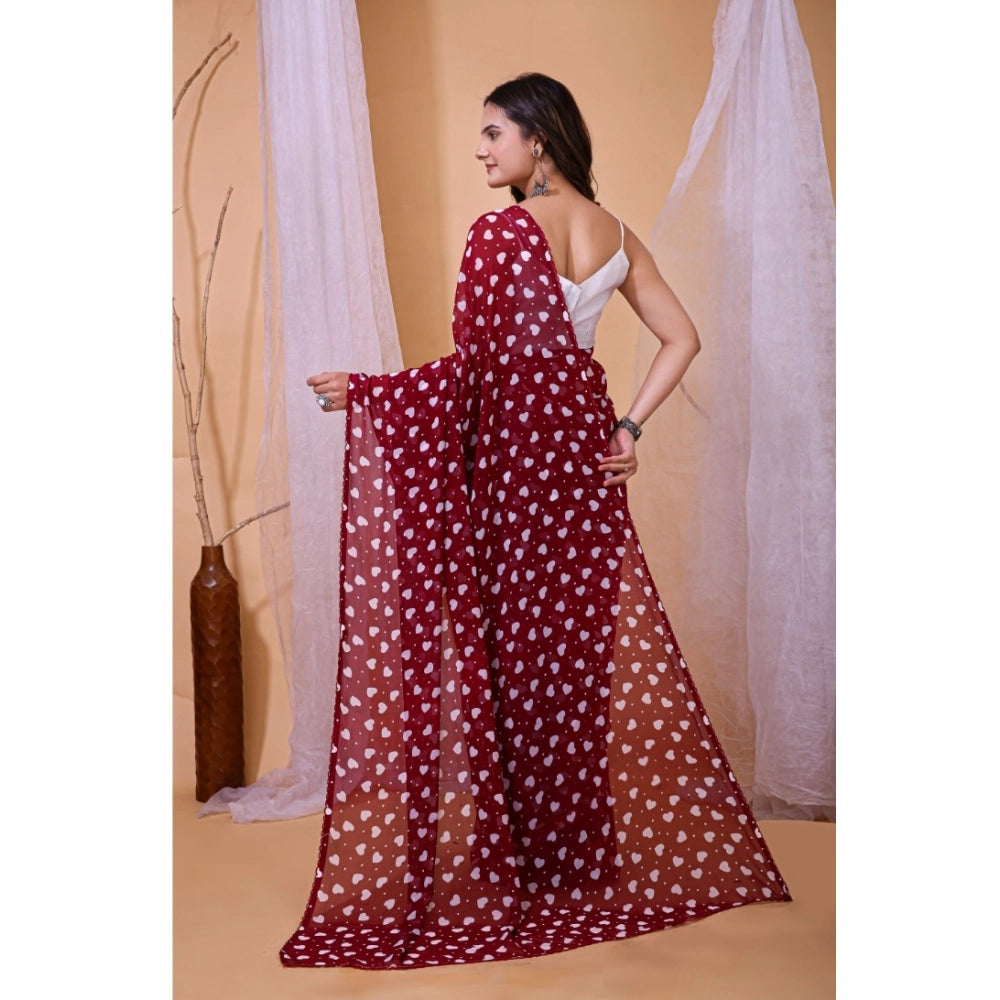 Women's Georgette Printed Saree With Unstitched Blouse 5.5 Mtr (Maroon)