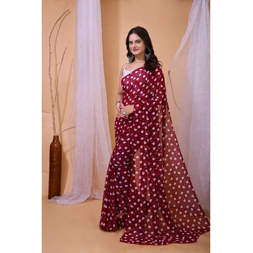 Women's Georgette Printed Saree With Unstitched Blouse 5.5 Mtr (Maroon)