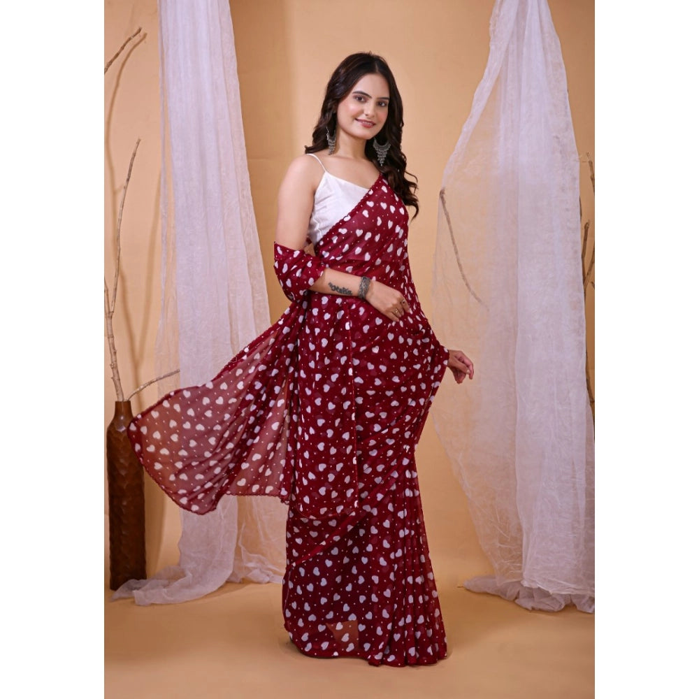 Women's Georgette Printed Saree With Unstitched Blouse 5.5 Mtr (Maroon)