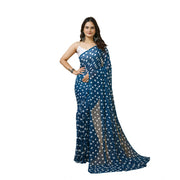 Women's Georgette Printed Saree With Unstitched Blouse 5.5 Mtr (Blue)