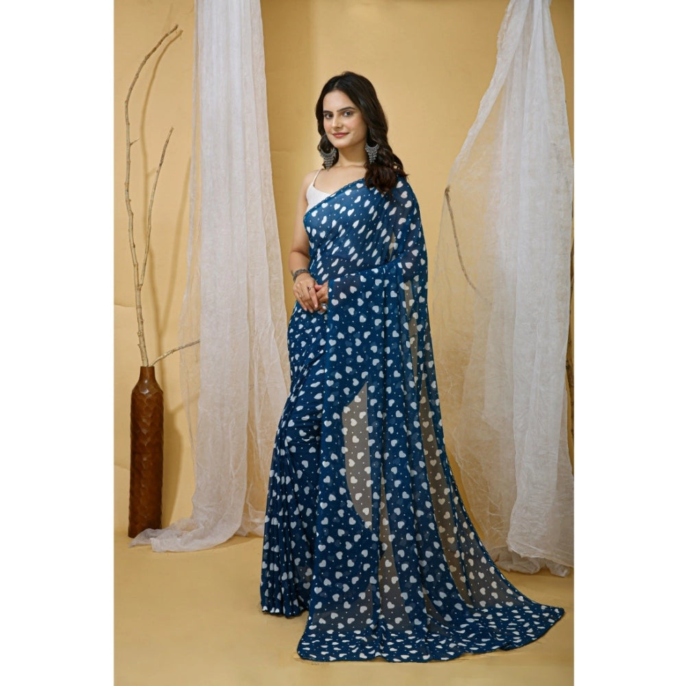 Women's Georgette Printed Saree With Unstitched Blouse 5.5 Mtr (Blue)
