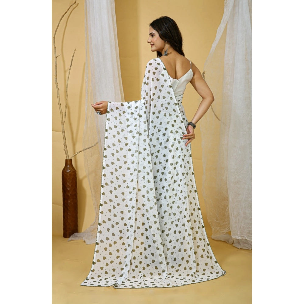 Women's Georgette Printed Saree With Unstitched Blouse 5.5 Mtr (White-Grey)