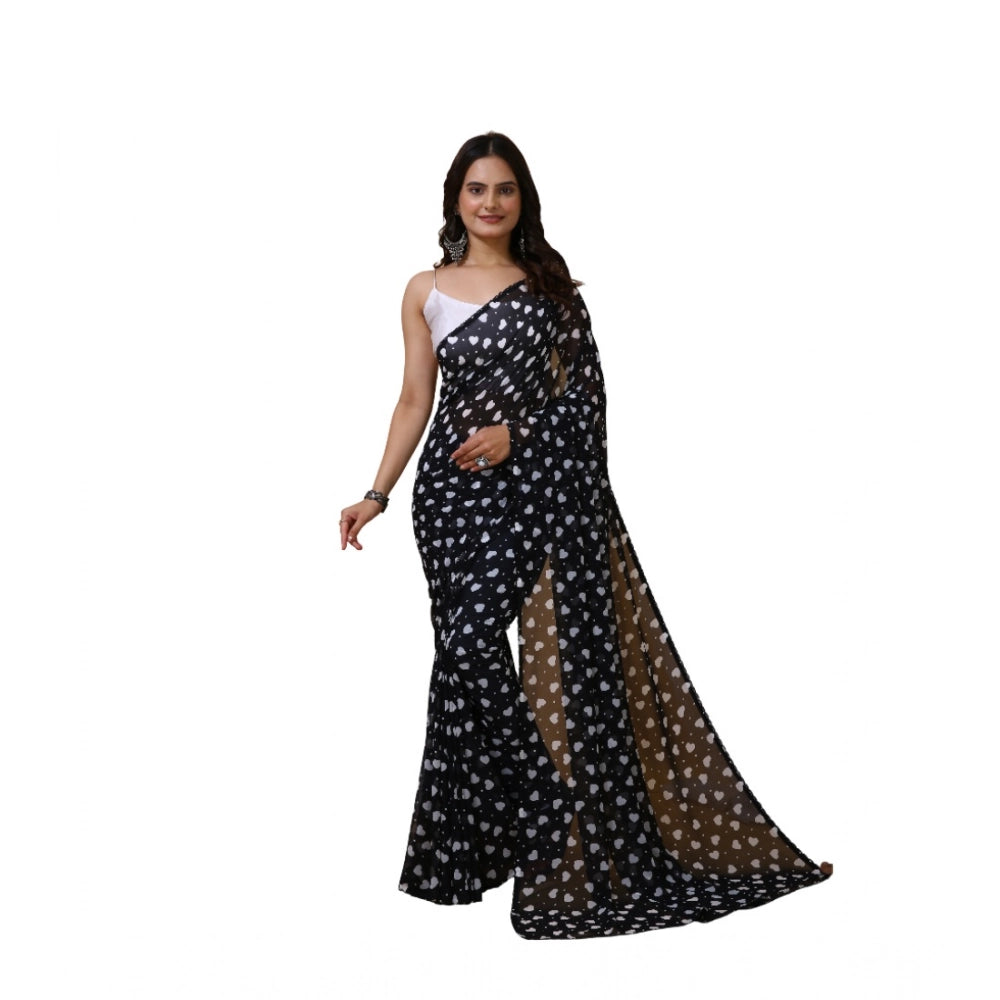 Women's Georgette Printed Saree With Unstitched Blouse 5.5 Mtr (Black)