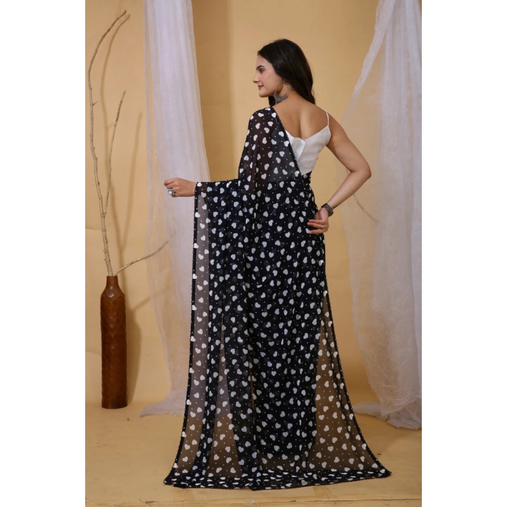 Women's Georgette Printed Saree With Unstitched Blouse 5.5 Mtr (Black)
