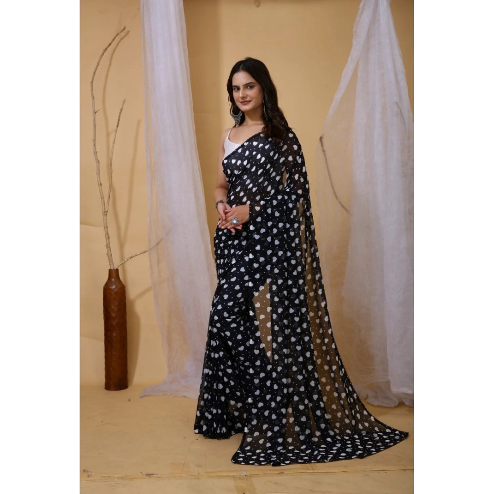 Women's Georgette Printed Saree With Unstitched Blouse 5.5 Mtr (Black)