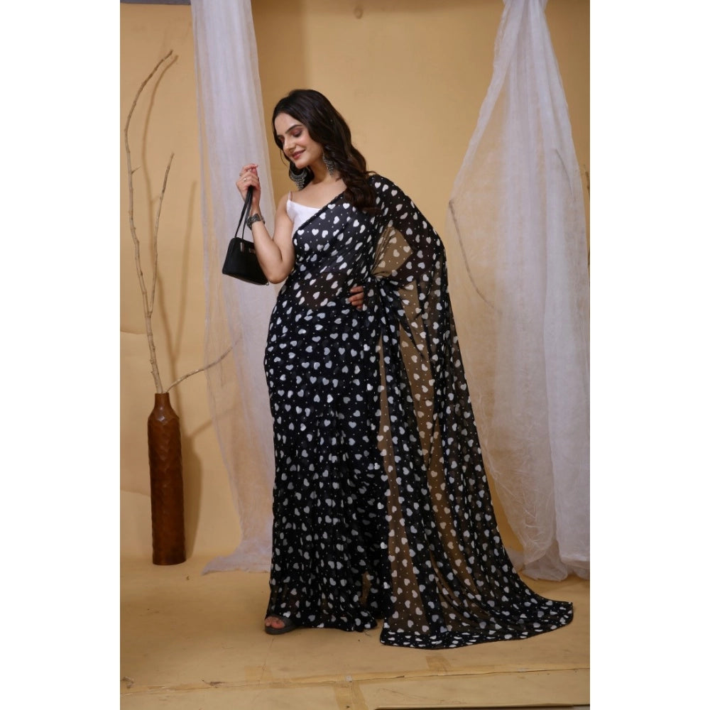 Women's Georgette Printed Saree With Unstitched Blouse 5.5 Mtr (Black)
