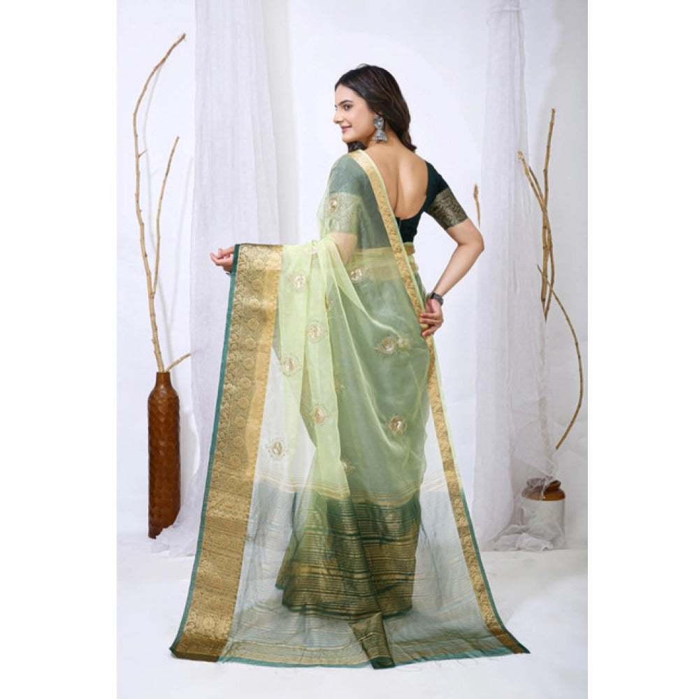 Women's Organza jacquard Embellished Saree With Unstitched Blouse 5.5 Mtr (Light Green)