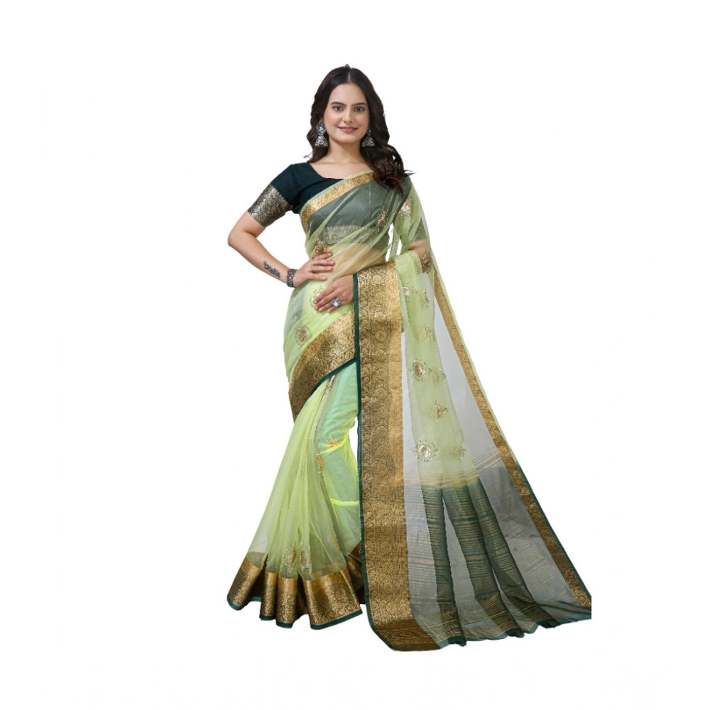 Women's Organza jacquard Embellished Saree With Unstitched Blouse 5.5 Mtr (Light Green)