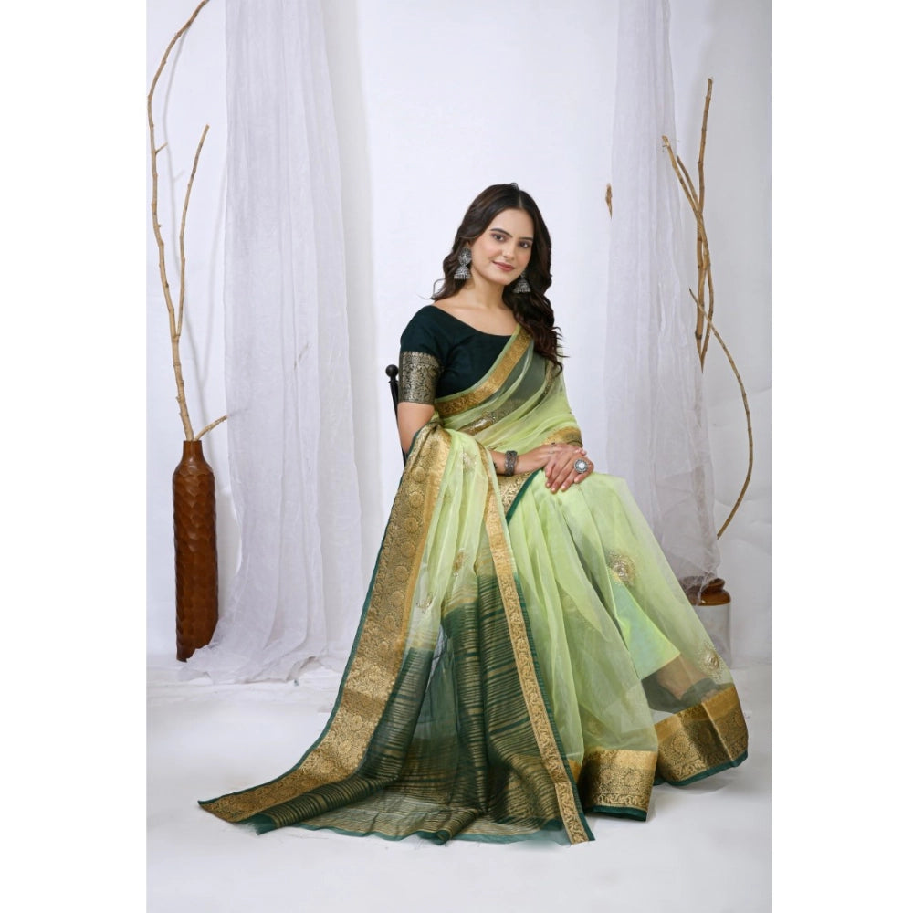 Women's Organza jacquard Embellished Saree With Unstitched Blouse 5.5 Mtr (Light Green)